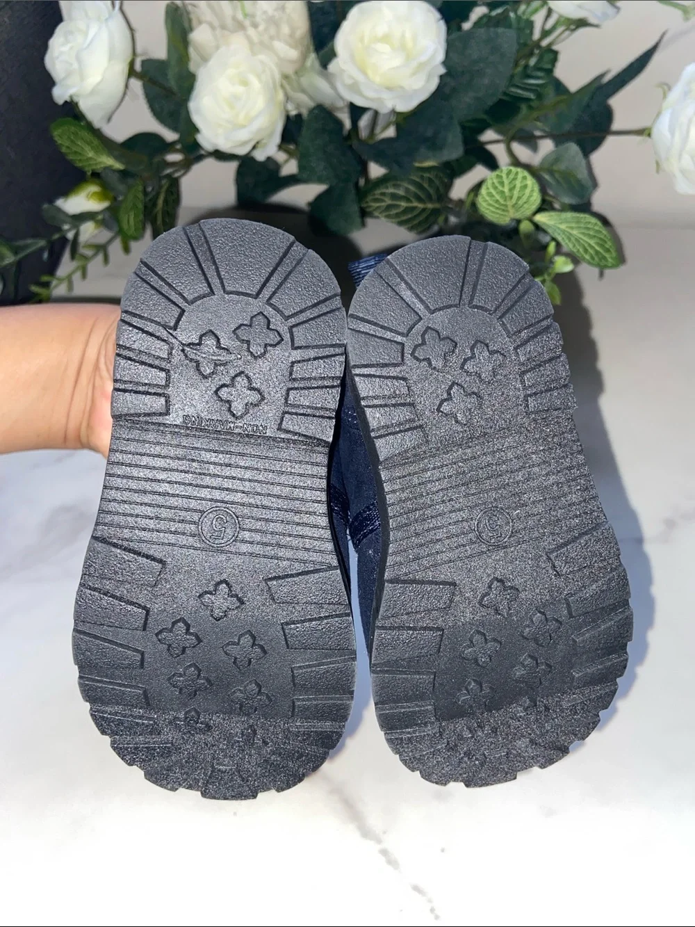 Baby Navy Faux-Shearling Winter Boots Size 5